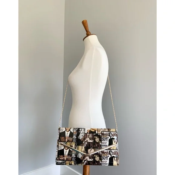 Vogue Magazine Cover All Over Print Patent Leather Envelope Chain Strap - Picture 4 of 9